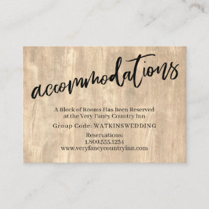 Rustic Wood & Casual Script Wedding Accommodations Enclosure Card