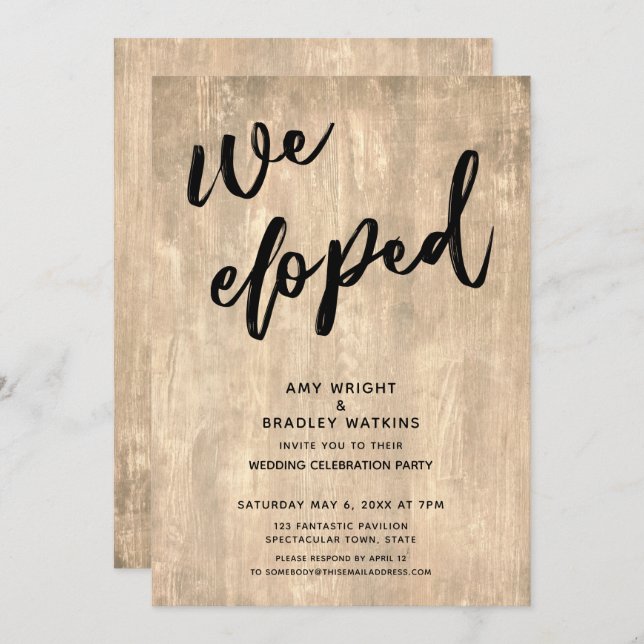 Rustic Wood Casual We Eloped Wedding Reception Invitation (Front/Back)