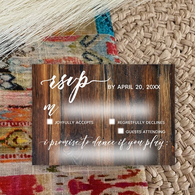 Rustic Wood Casual with Song Request Wedding RSVP Card (Creator Uploaded)
