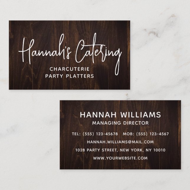 Rustic Wood Catering Script Business Card (Front/Back)