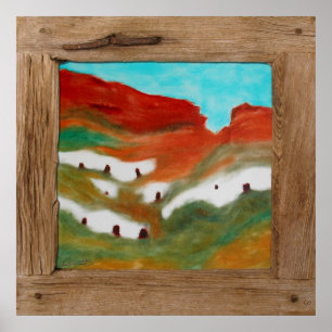 Rustic wood cave houses landscape poster print