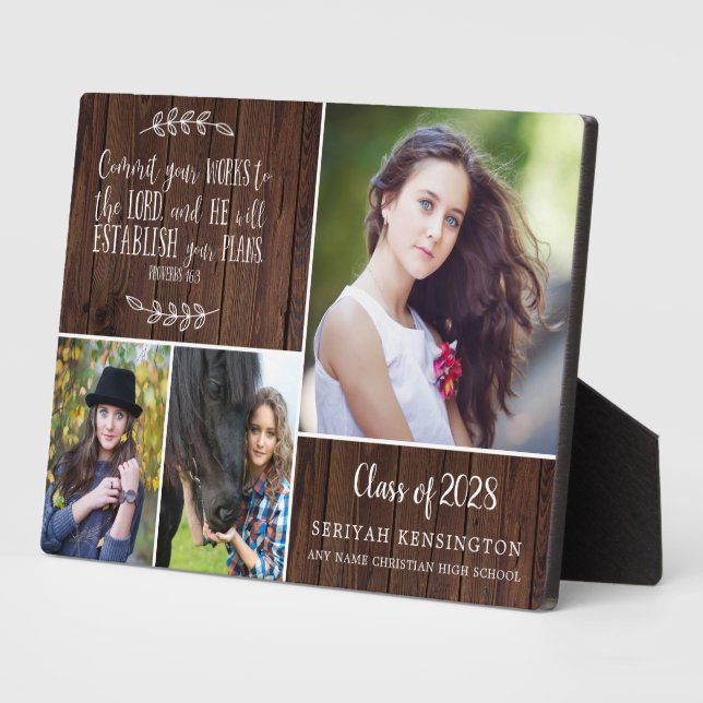 Rustic Wood Christian Graduation Bible Verse Plaque (Side)