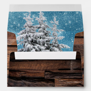 Rustic Wood Christmas Add Return Address Card Envelope