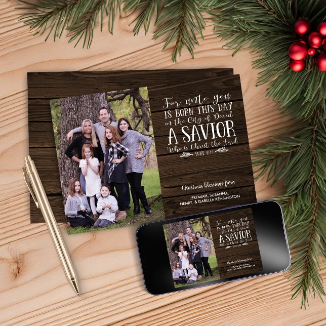 Rustic Wood Christmas Bible Verse Holiday Photo (Rustic Wood Christmas Bible Verse Holiday Photo Card)