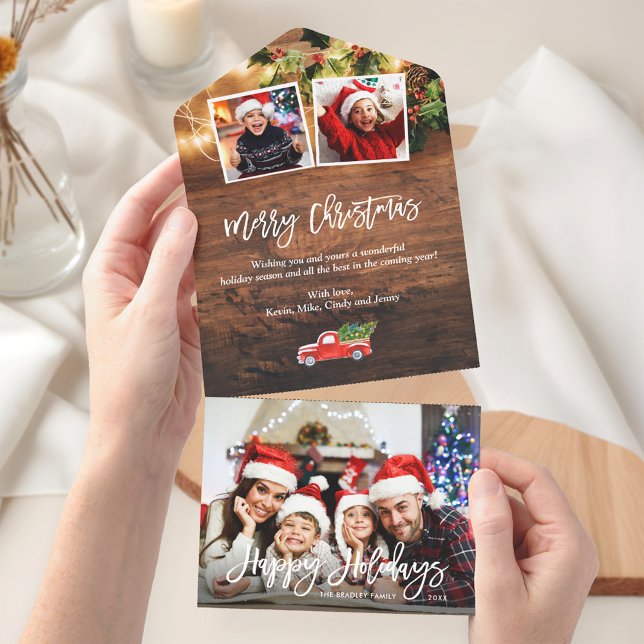 Rustic Wood Christmas Photo Seal and Send Card (Creator Uploaded)