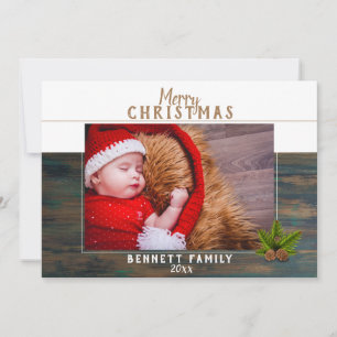 Rustic Wood Christmas Pine Holiday Photo Card