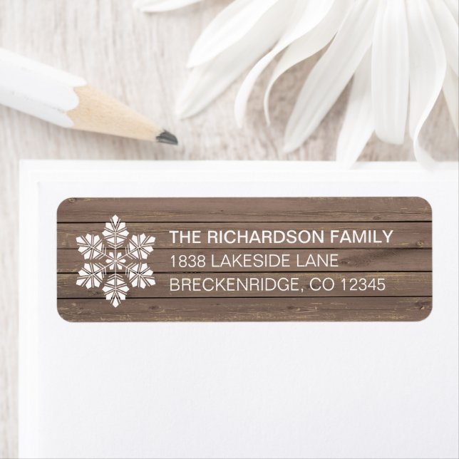 Rustic Wood Christmas Snow Return Address Label (Insitu)