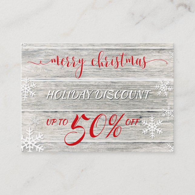 Rustic Wood Christmas Snowflakes Discount Card (Front)