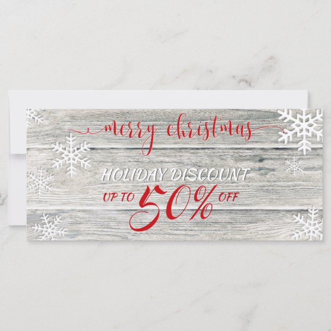 Rustic Wood Christmas Snowflakes - Discount Card (Front)