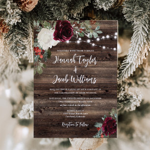 Rustic Wood Christmas String Lights Wedding  Invitation