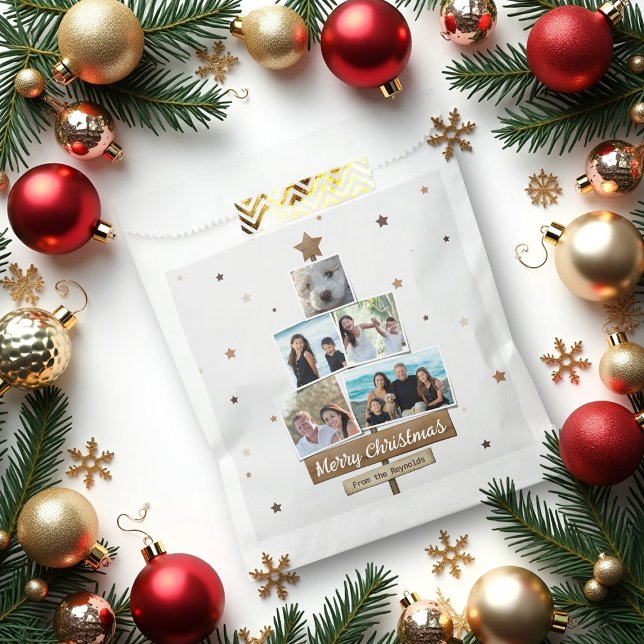 Rustic Wood Christmas Tree | 5 Photos Collage Favour Bags (Creator Uploaded)