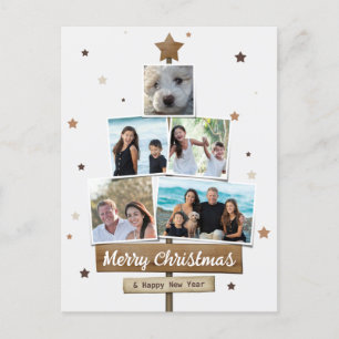 Rustic Wood Christmas Tree 5 Photos Collage Holiday Postcard