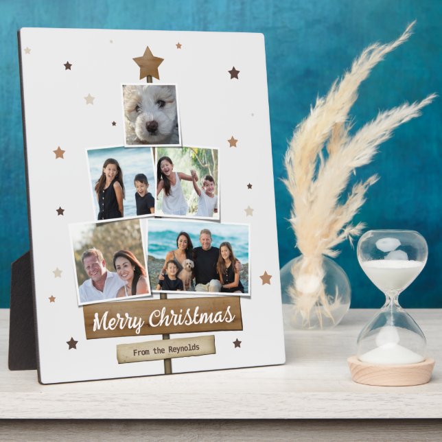 Rustic Wood Christmas Tree | 5 Photos Collage Plaque (Side)