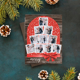 Rustic Wood Christmas Tree Arch Photo Collage  Holiday Card