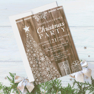 Rustic Wood Christmas Tree Gifts Holiday Party Invitation