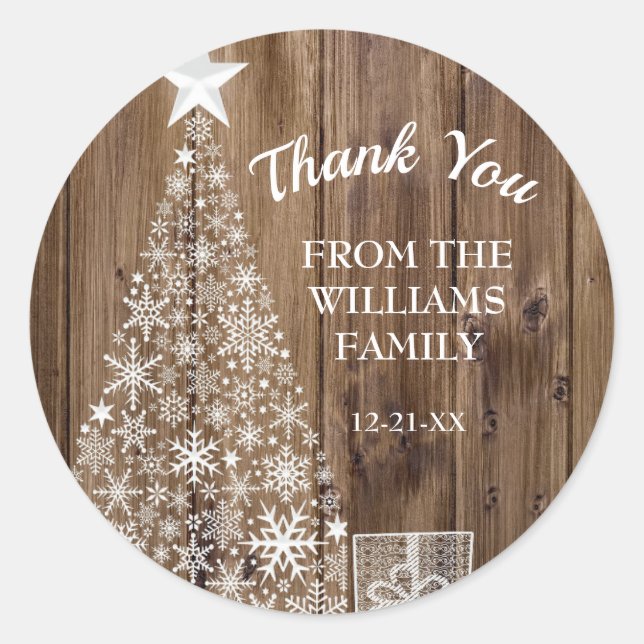 Rustic Wood Christmas Tree Holiday Classic Round Sticker (Front)