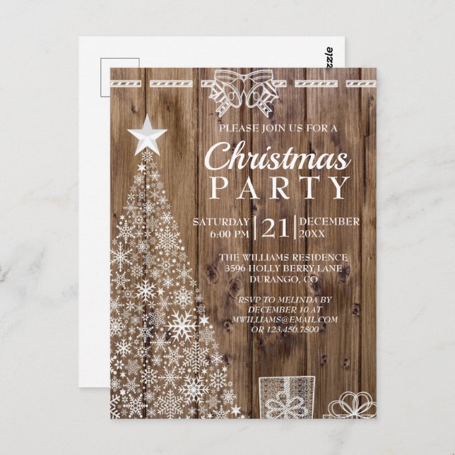 Rustic Wood Christmas Tree Holiday Party Invite Postcard (Front/Back)