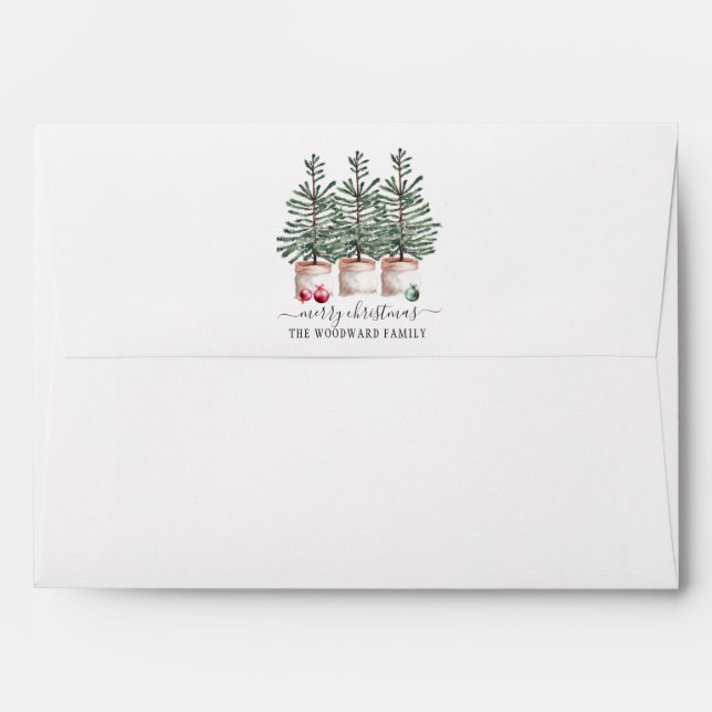 Rustic Wood Christmas Trees Family Name Envelope (Back (Top Flap))