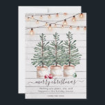 Rustic Wood Christmas Trees String Lights Holiday Card<br><div class="desc">Rustic Christmas serving tray featuring watercolor Christmas pine trees,  string lights on a wood background,  and your family name on a light wood background.</div>