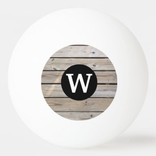 Rustic Wood Circle Monogram Personalised Ping Pong Ball