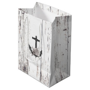 Rustic Wood Coastal Beach Anchor Vintage Floral Medium Gift Bag