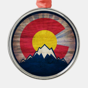 Rustic wood Colorado C round ornament