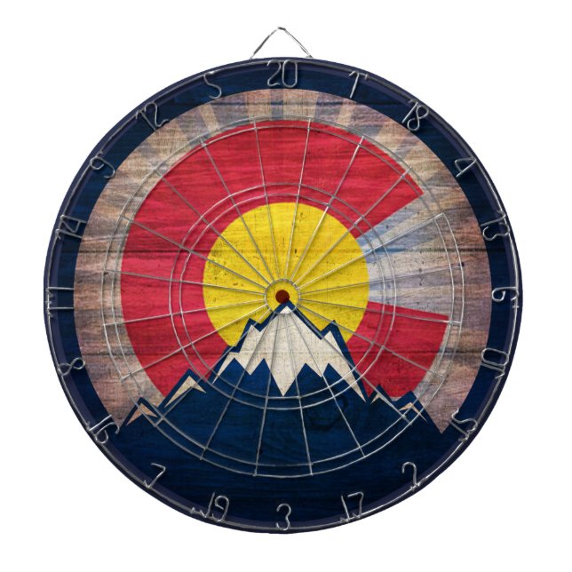 Rustic wood Colorado flag mountains dart board (Front)