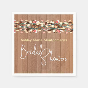 Rustic Wood Colourful Leaves Bridal Shower Napkin