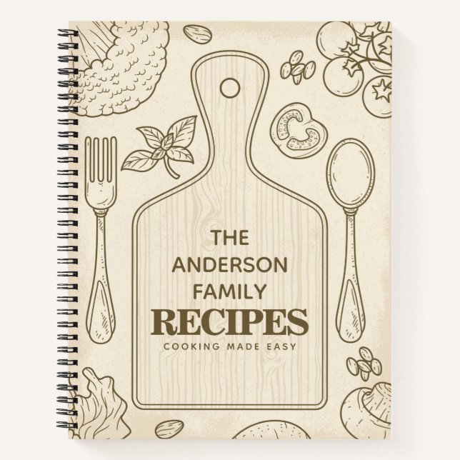 Rustic Wood Cookbook Family Recipes Personalised Notebook (Front)