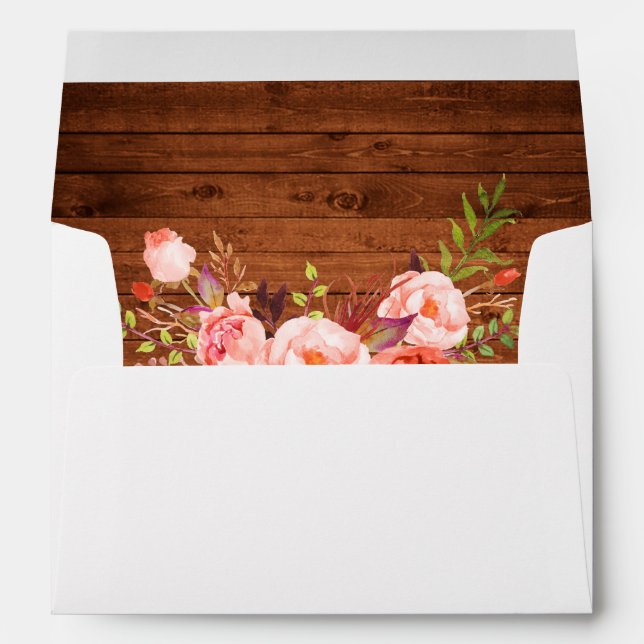 Rustic Wood Coral Floral Invitation Envelope (Back (Bottom))