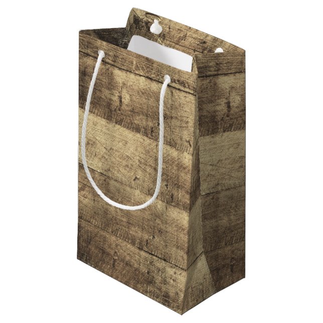Rustic Wood Country Barn Boards Farm Wedding Favou Small Gift Bag (Front Angled)