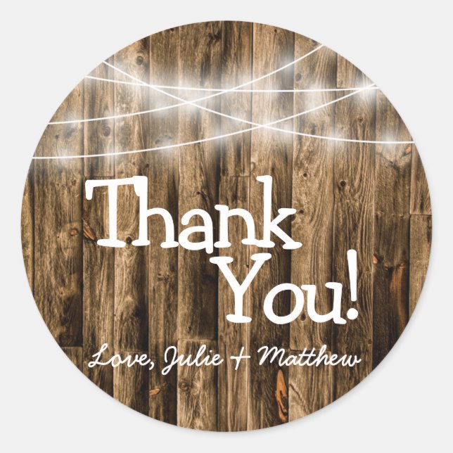 Rustic Wood Country Barn String Lights Classic Round Sticker (Front)