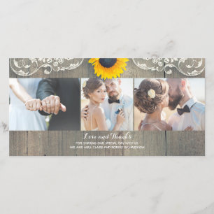 Rustic Wood Country Barn Sunflower Lace Thank You