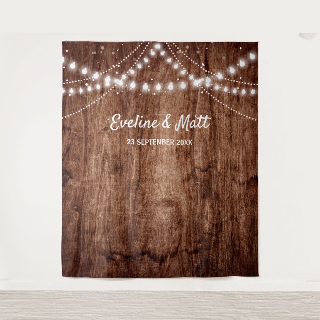 Rustic Wood country boho string lights wedding Tapestry (Front)