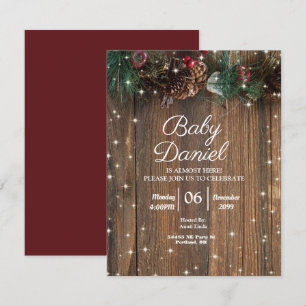 Rustic Wood Country Christmas Pine Garland Sparkle Invitation