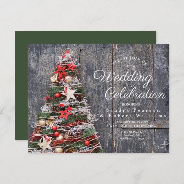 Rustic Wood Country Christmas Tree Wedding Invitation (Front/Back)