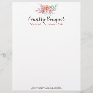 Rustic Wood Country Farmhouse Floral Rose Boutique Custom Letterhead