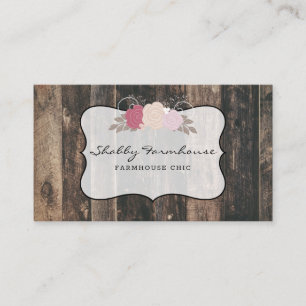 Rustic Wood Country Farmhouse Rose Script Business Card