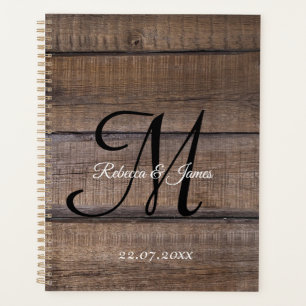 Rustic Wood Country Monogram Script Wedding  Planner