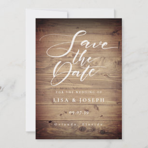 Rustic Wood Country Script Save the Date Invitation