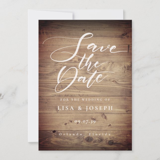 Rustic Wood Country Script Save the Date Invitation (Front)