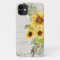Rustic Wood Country Sunflower Watercolor Floral