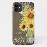 Rustic Wood Country Sunflower Watercolor Floral
