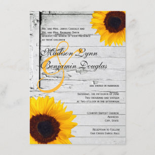 Rustic Wood Country Sunflower Wedding Invitations