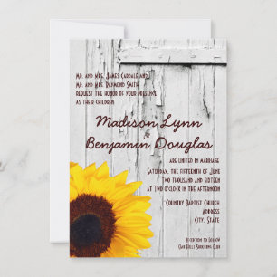 Rustic Wood Country Sunflower Wedding Invitations