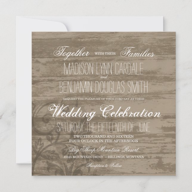 Rustic Wood Country Wedding Invitations (Front)