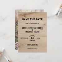 Rustic wood country wedding photo Save the date
