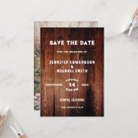 Rustic wood country wedding photo Save the date