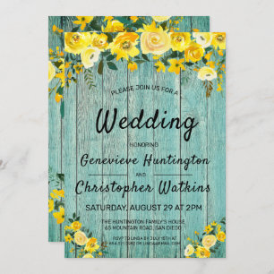 Rustic Wood Country Yellow Floral Outdoor Wedding Invitation