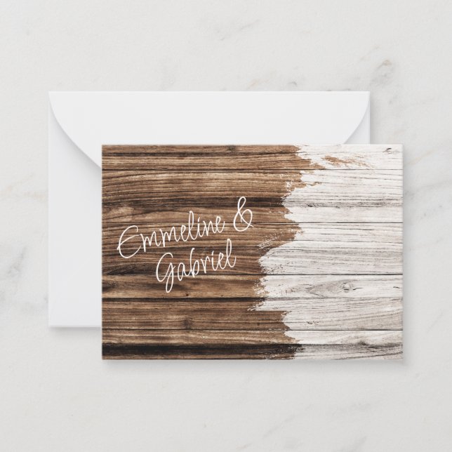 Rustic Wood Couple Name Country Return Address  Card (Front)